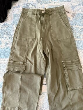 Ptcl Olive Green High-Rise Cargo Pants